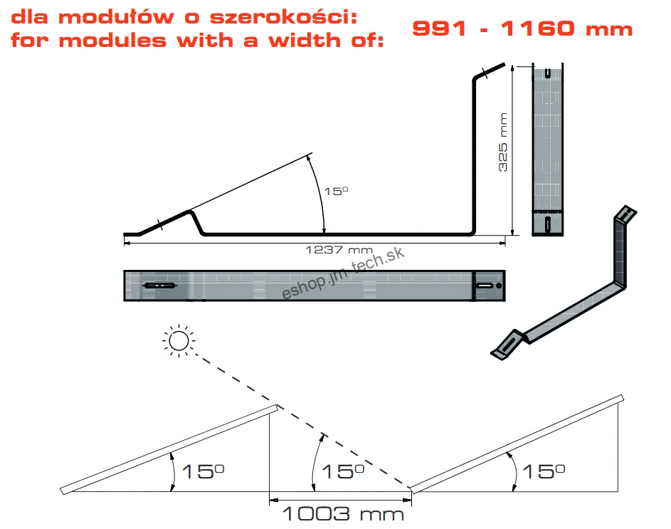 Držiak pre rovnú strechu - 15 stupňov