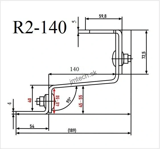 Úchyt pod škridlu, s dvojitým nastavením, dlžka sedlovky 140mm