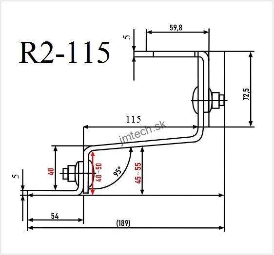 Úchyt pod škridlu, s dvojitým nastavením, dlžka sedlovky 115mm, extra hrúbka 5mm