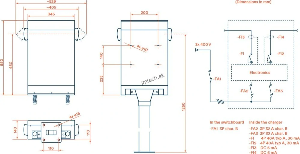 OlifeEnergy DoubleBox BASE, dobíjacia stanica s dvoma rovnými káblami, 2x 22kW